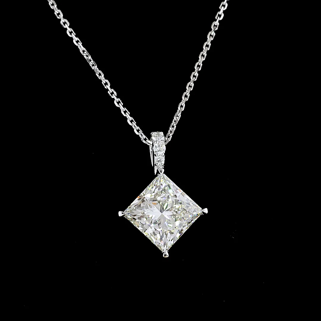 3.13 Cts 14k White Gold Princess Shape Pendant Pendant - Image 3