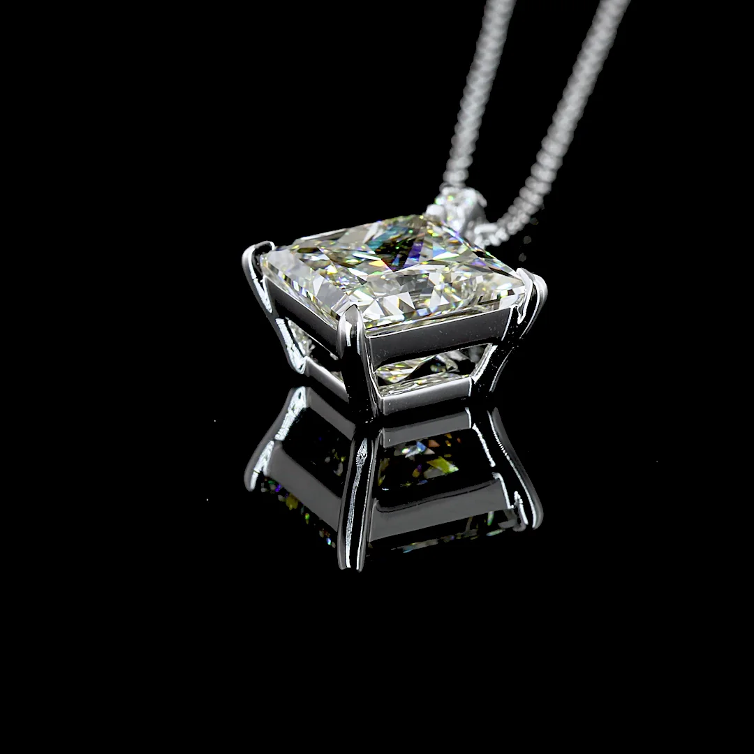 3.83 Cts 14k White Gold Princess Shape Pendant Pendant - Image 4