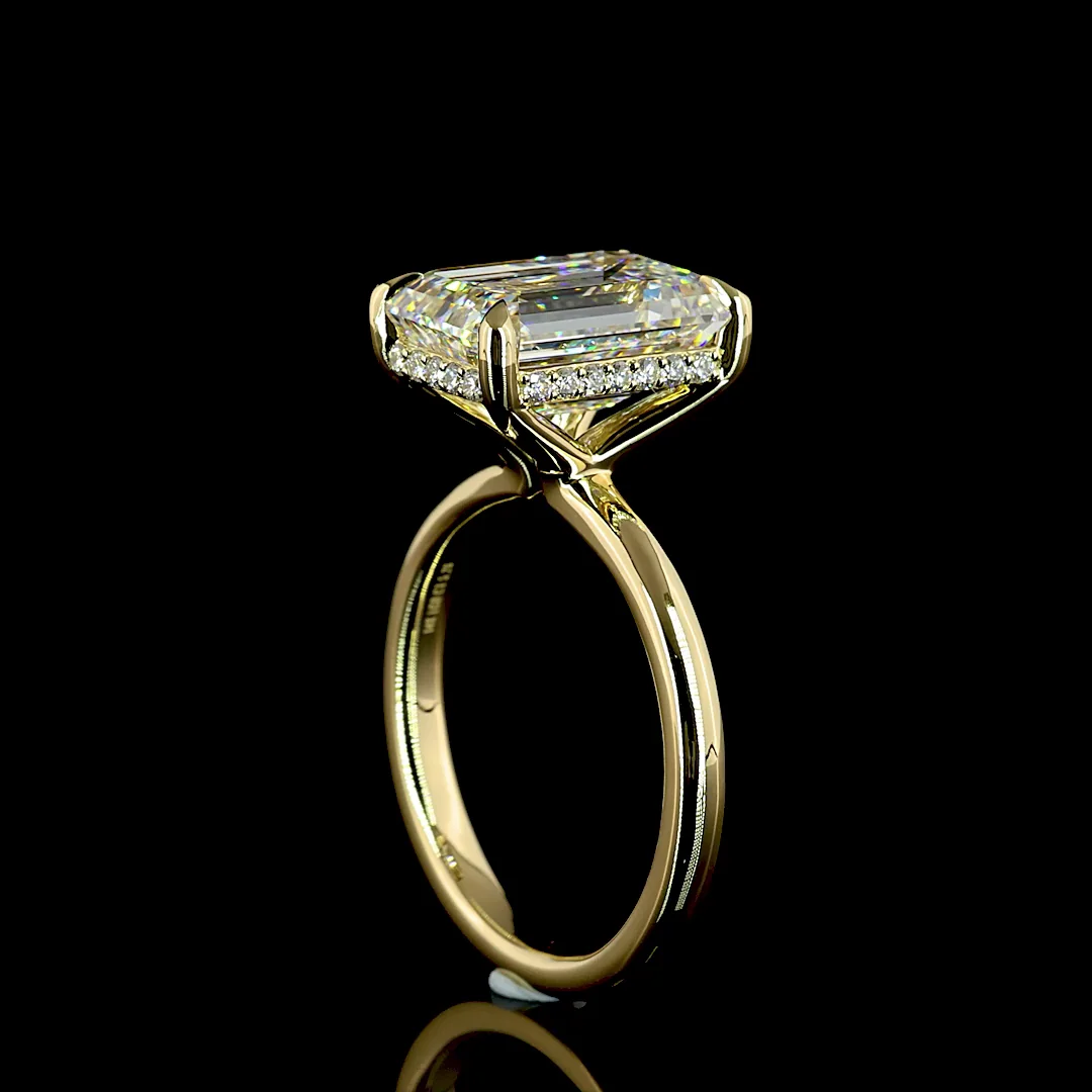 5.26 Cts 14k Yellow Gold Emerald Shape Hidden Halo Ring - Image 2