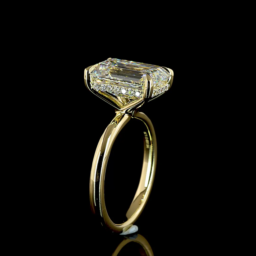 5.26 Cts 14k Yellow Gold Emerald Shape Hidden Halo Ring - Image 4