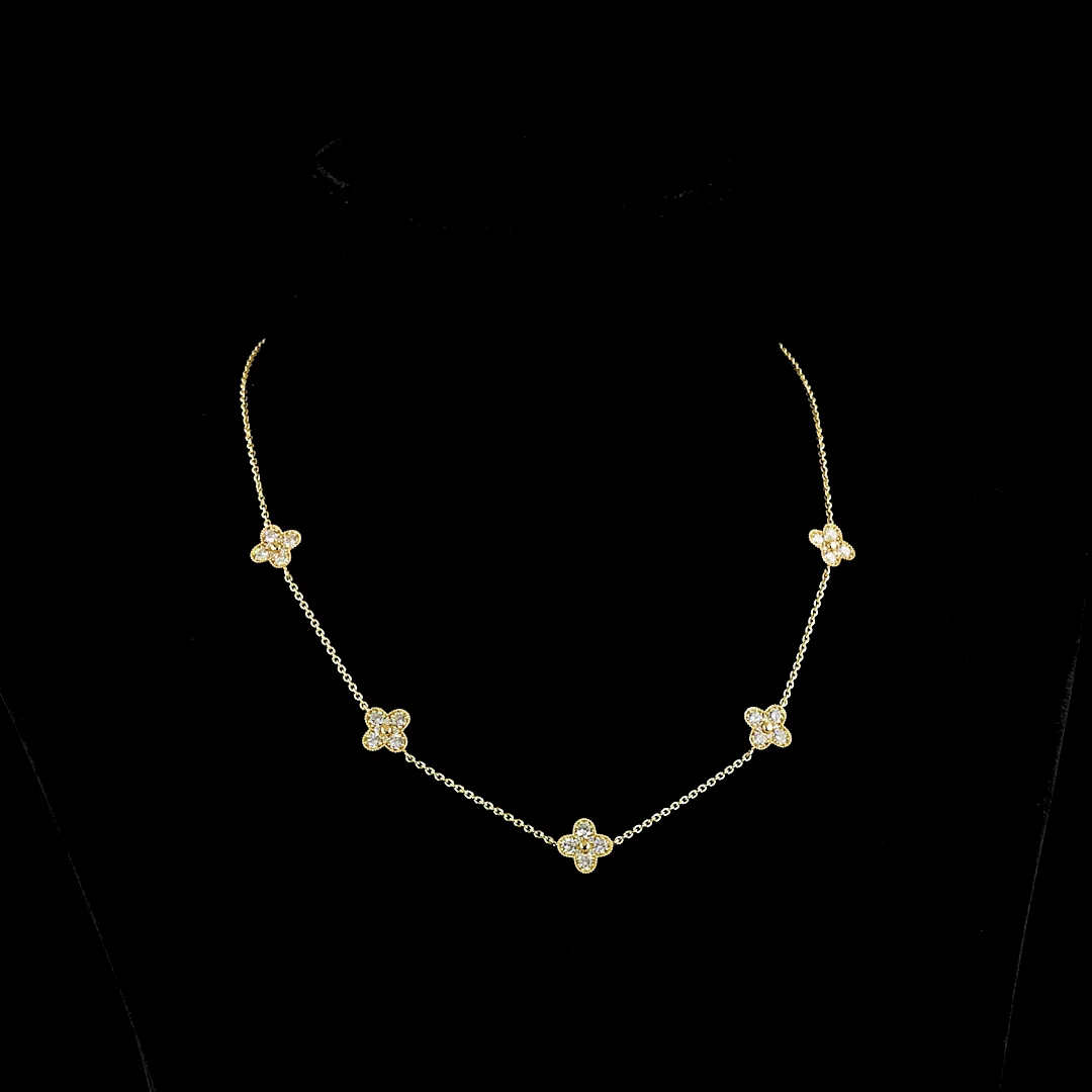 1.75 Cts 18k Yellow Gold Round Shape Station Necklace - Video