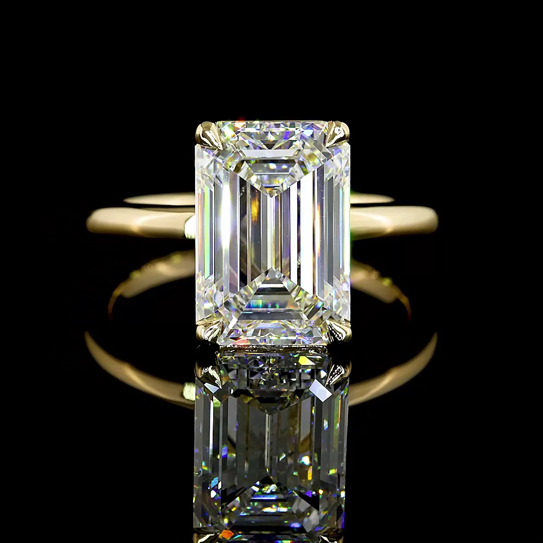 5.02 Cts 14k Yellow Gold Emerald Shape Solitaire Ring - Image 3