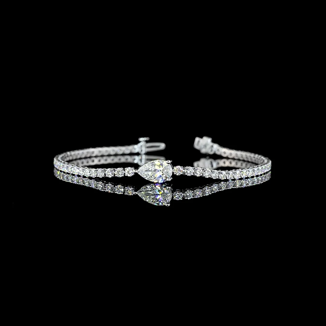 4.56 Cts 14k White Gold Pear Shape Station Line Tennis Bracelet - Video
