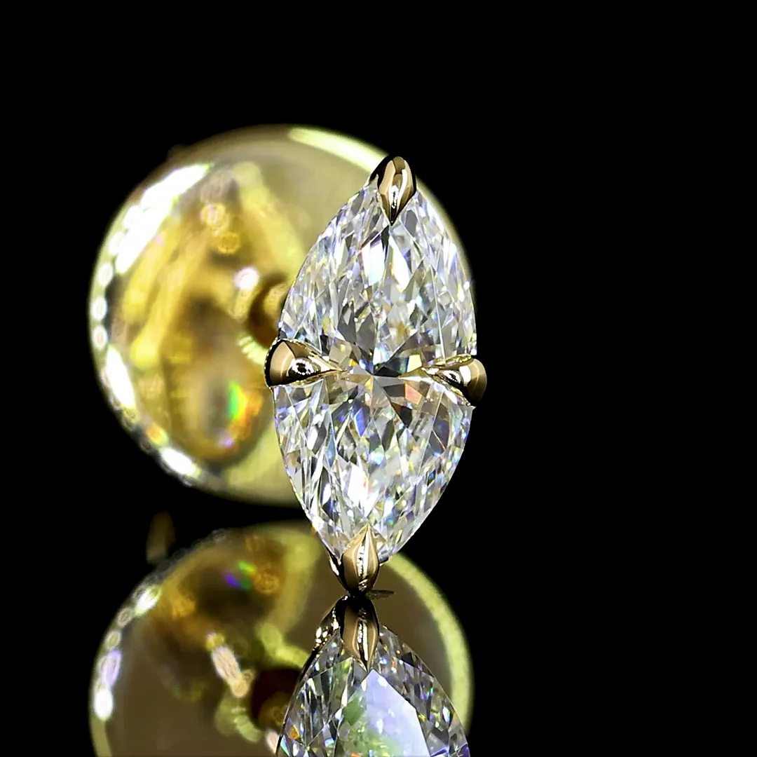 0.34 Cts 14k Yellow Gold Marquise Shape Studs Earring - Image 2