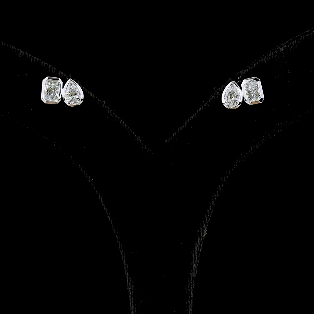 1.72 Cts 14k White Gold Mix Shape Studs Earring - Video