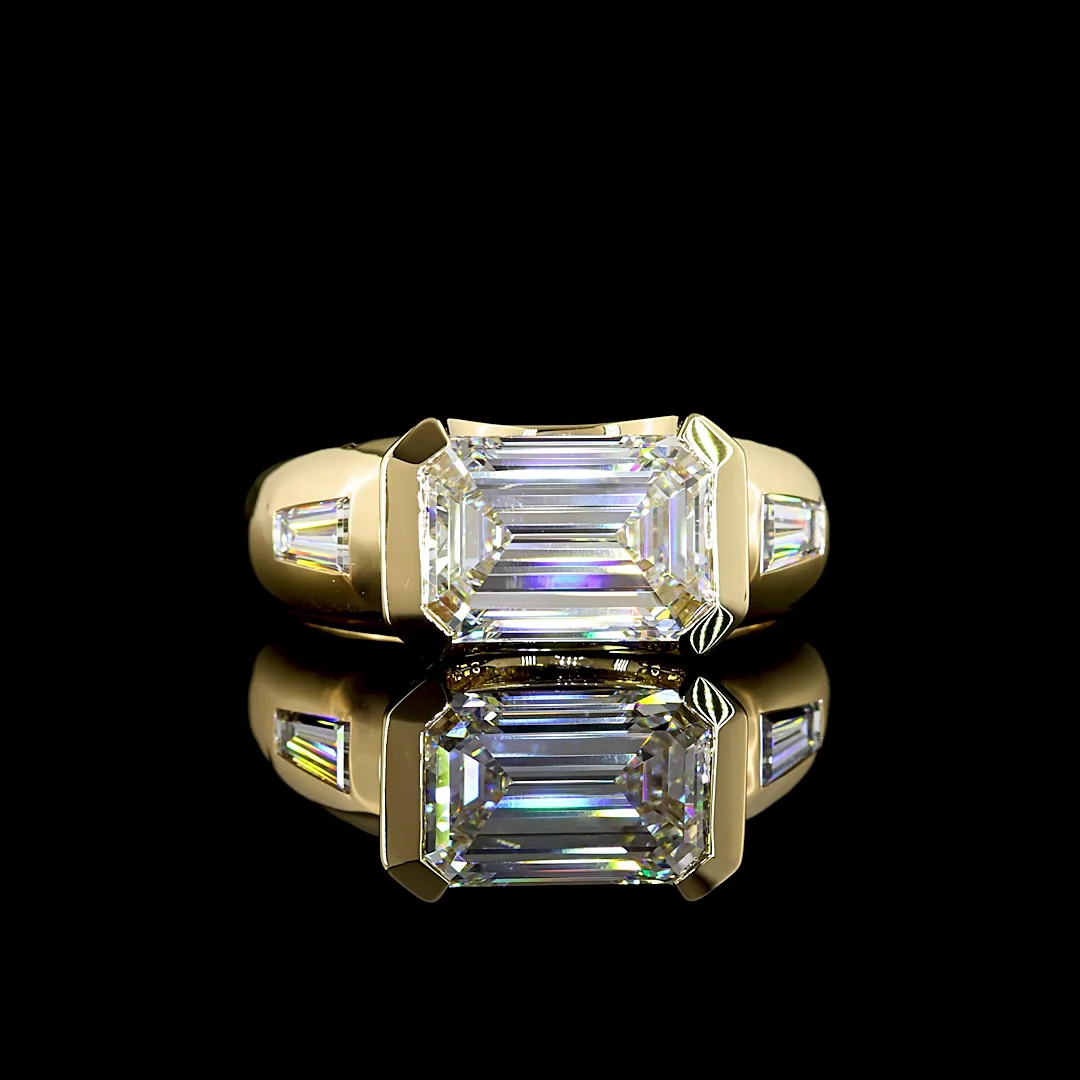 3.39 Cts 14k Yellow Gold Emerald Shape 3 Stones Ring - Video