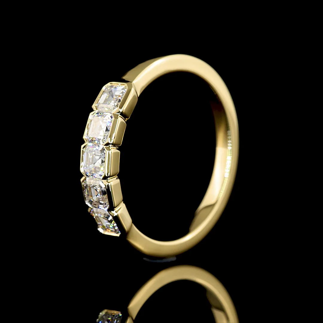 1.02 Cts 14k Yellow Gold Asscher Shape 5 Stones Eternity Band - Image 4