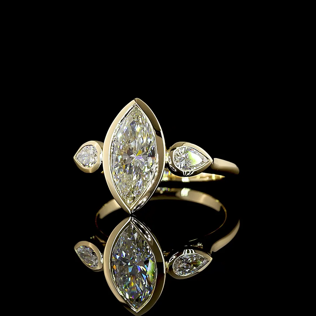 2.42 Cts 14k Yellow Gold Marquise Shape 3 Stones Ring - Image 4