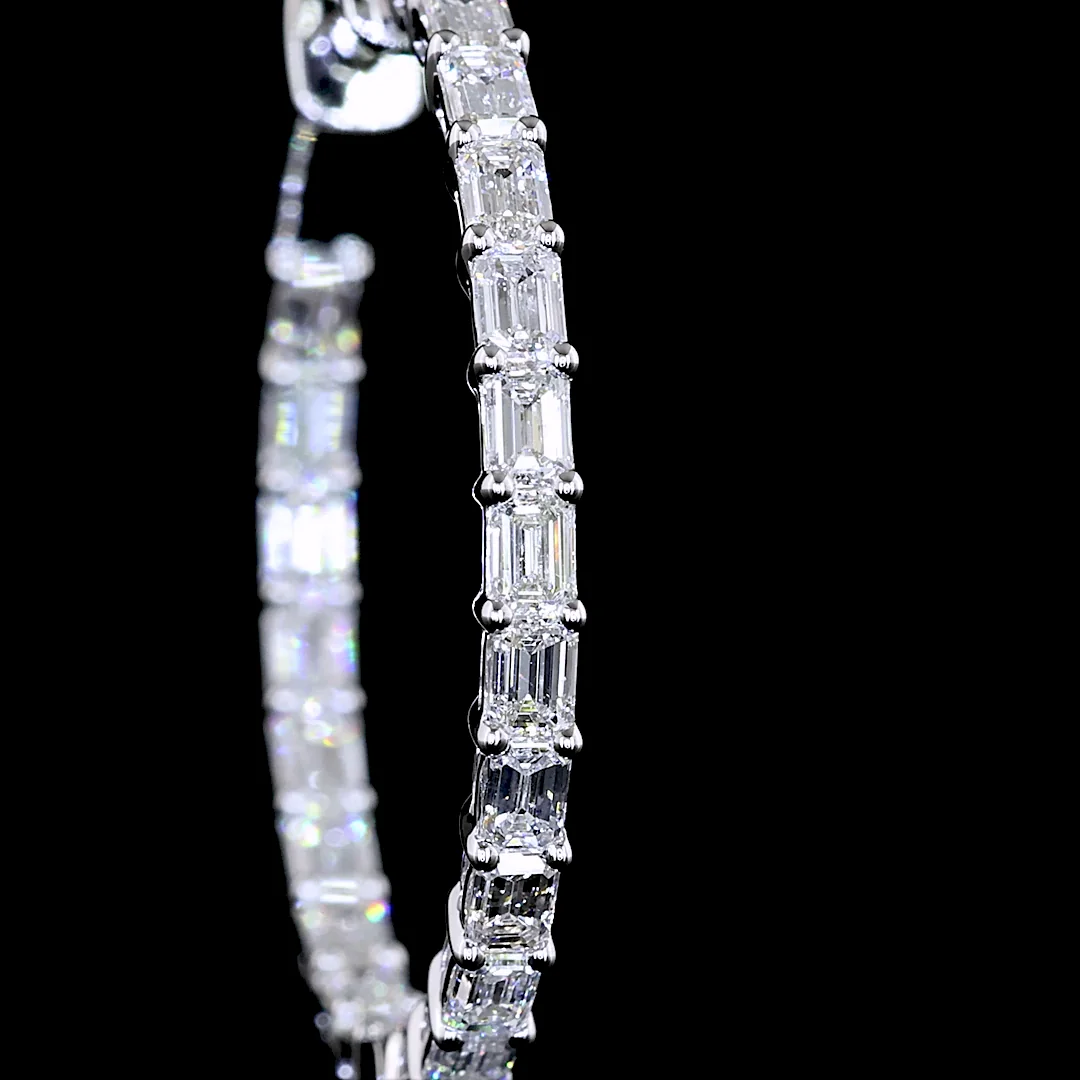 1.92 Cts 14k White Gold Emerald Shape Hoops Earring - Image 2