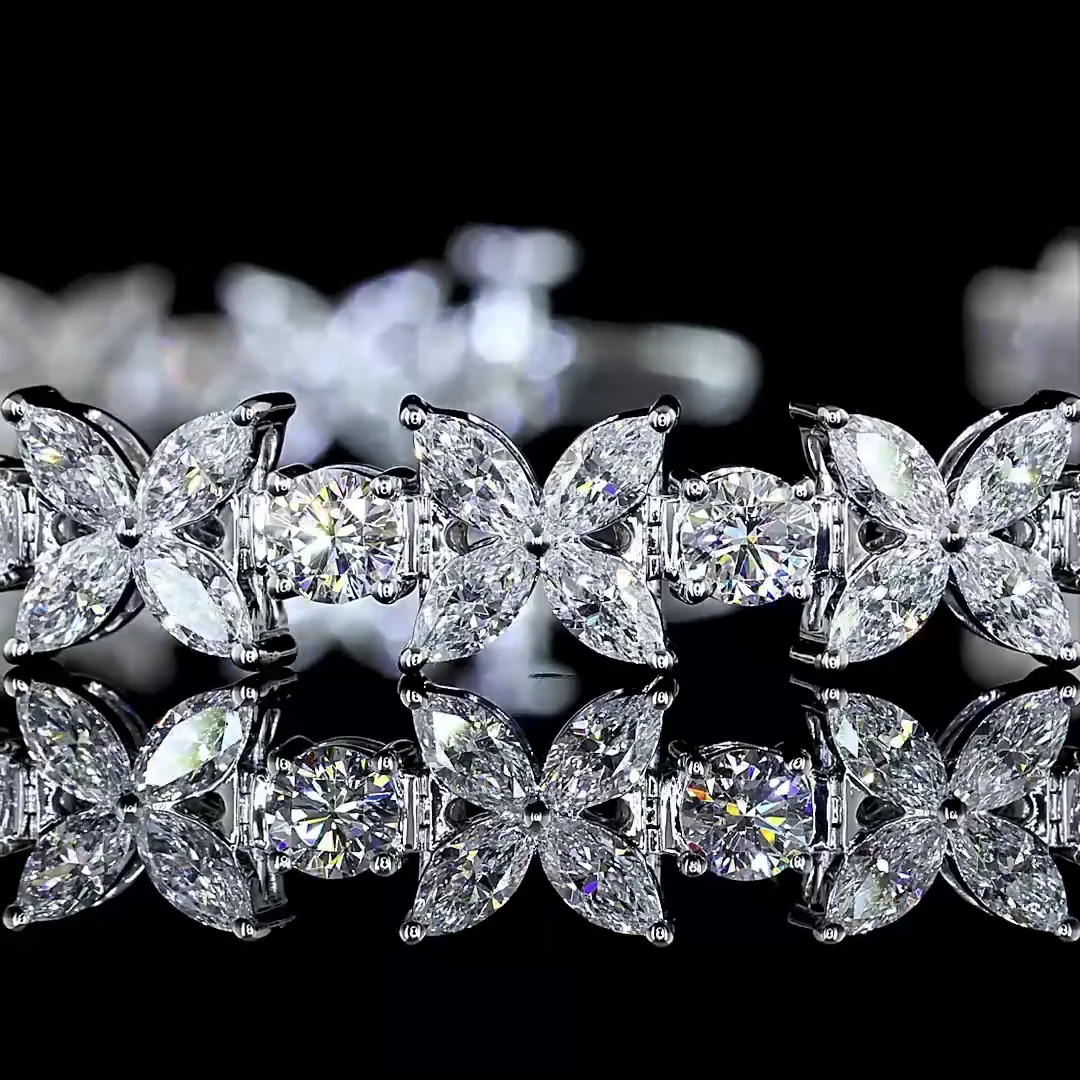 5.52 Cts 14k White Gold Mix Shape Station Line Tennis Bracelet - Image 2