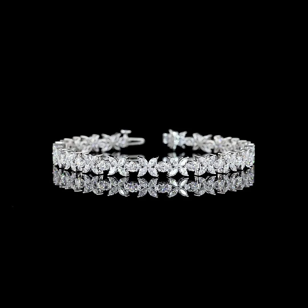 5.52 Cts 14k White Gold Mix Shape Station Line Tennis Bracelet - Video