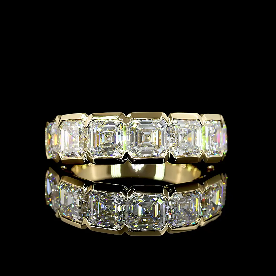 4.48 Cts 14k Yellow Gold Asscher Shape 7 Stones Eternity Band - Video