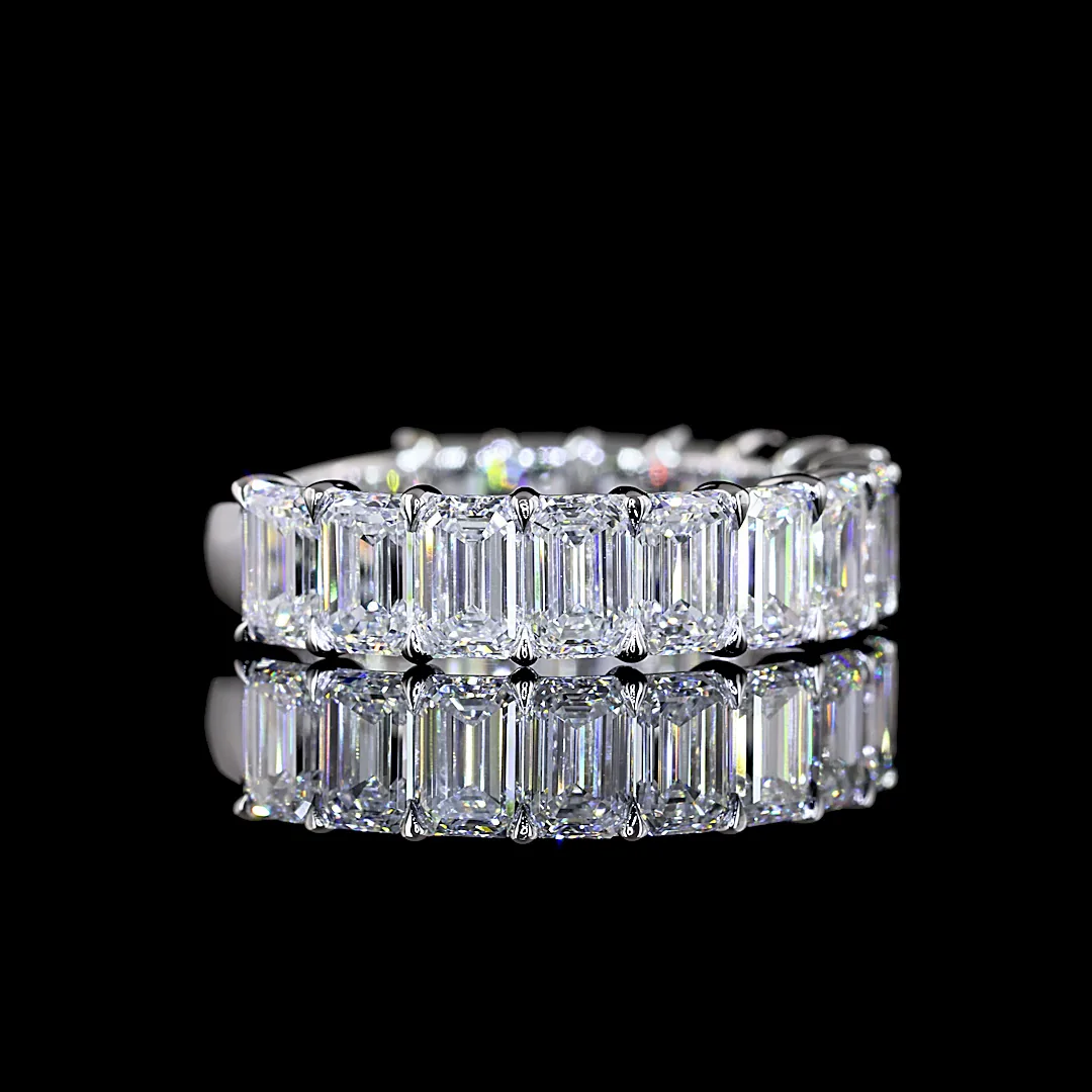 4.12 Cts 14k White Gold Emerald Shape 3/4 Band Eternity Band - Image 2