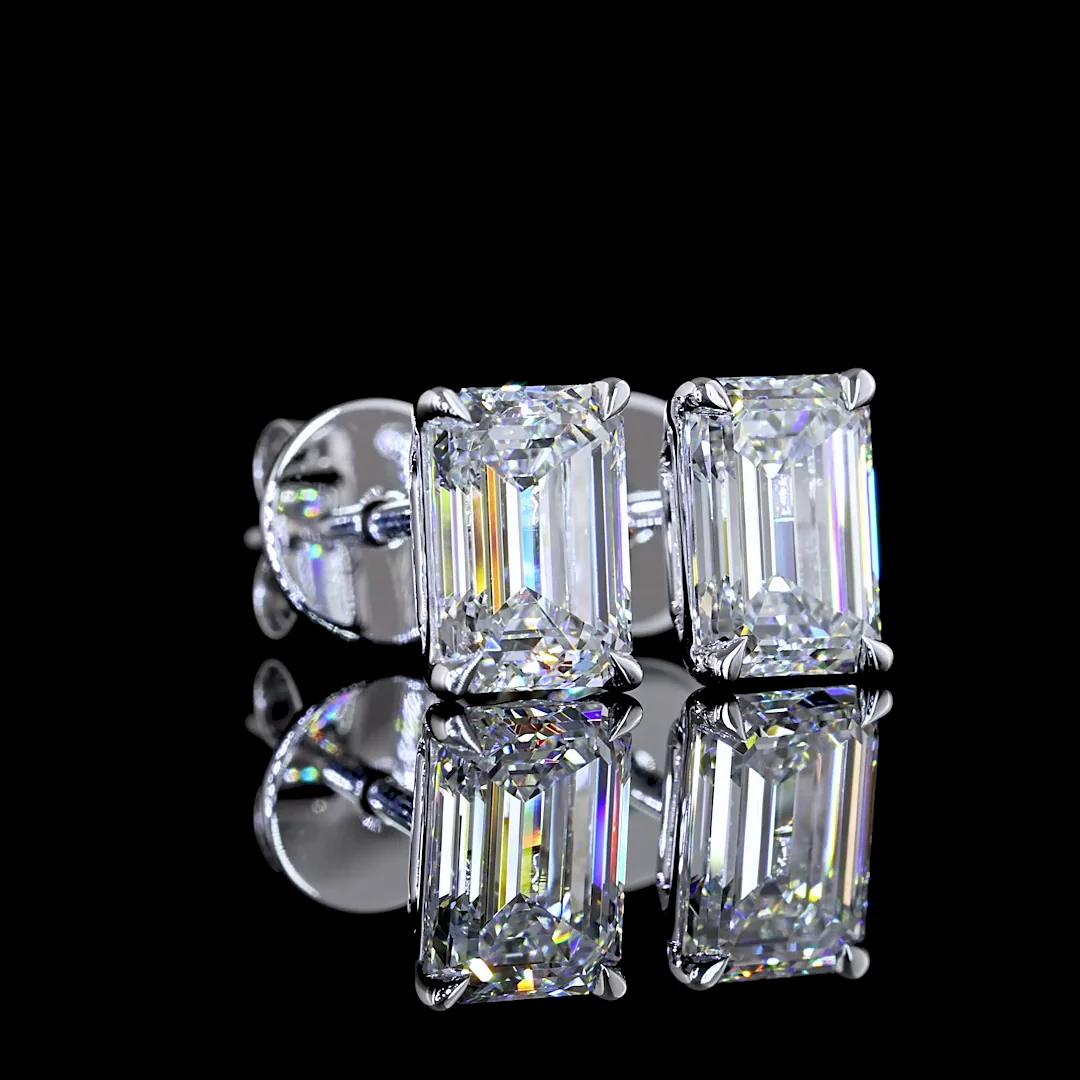 1.51 Cts 14k White Gold Emerald Shape Studs Earring - Video