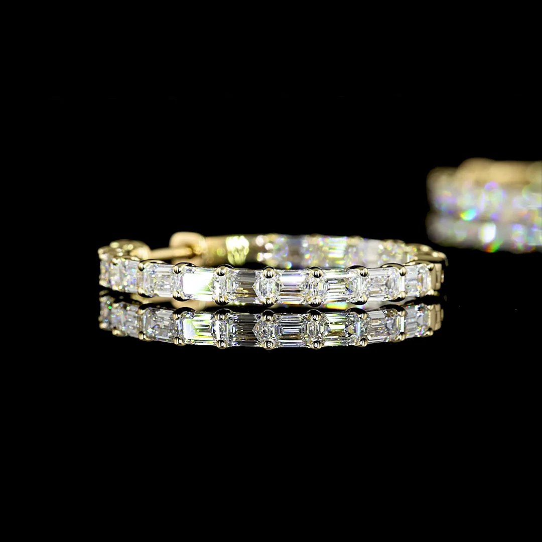 3.22 Cts 14k Yellow Gold Emerald Shape Hoops Earring - Image 4