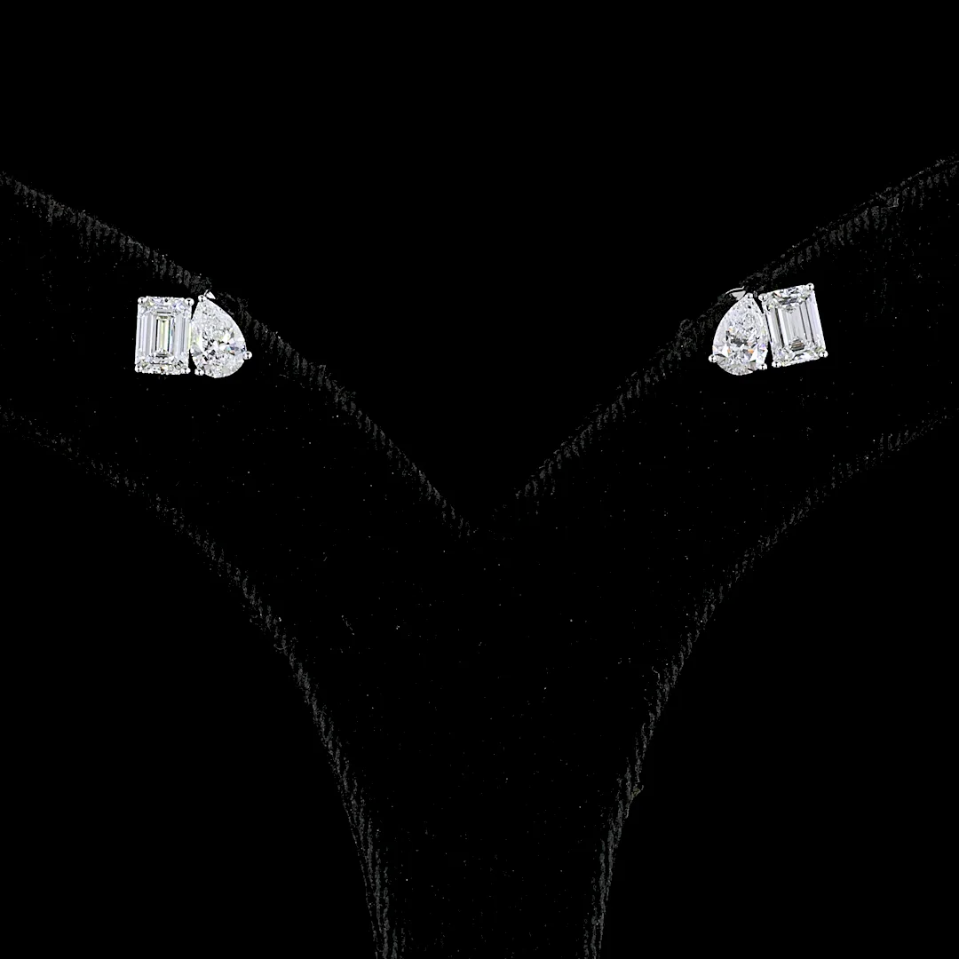 1.77 Cts 14k White Gold Mix Shape Studs Earring - Video
