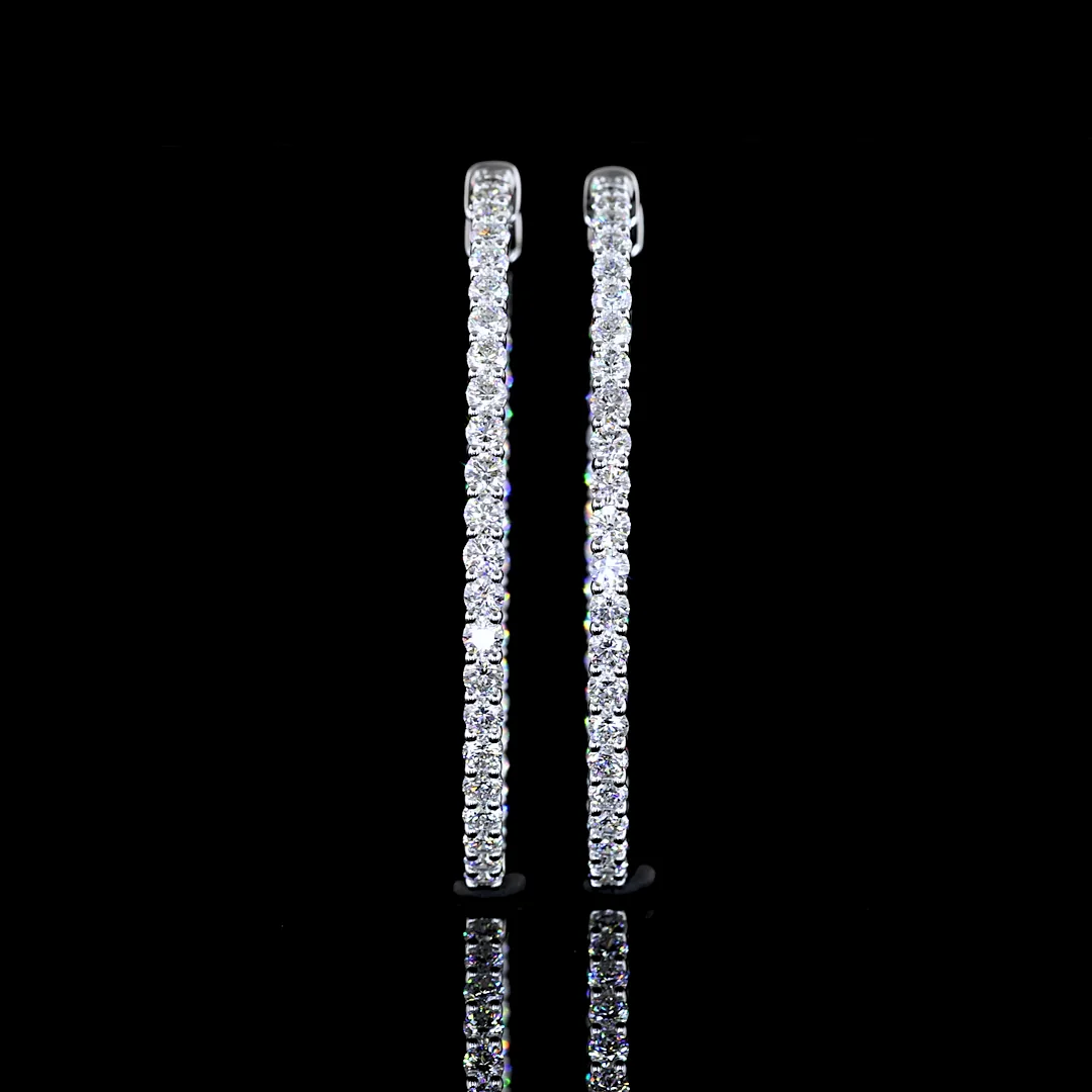 2.66 Cts 14k White Gold Round Shape Hoops Earring - Image 3