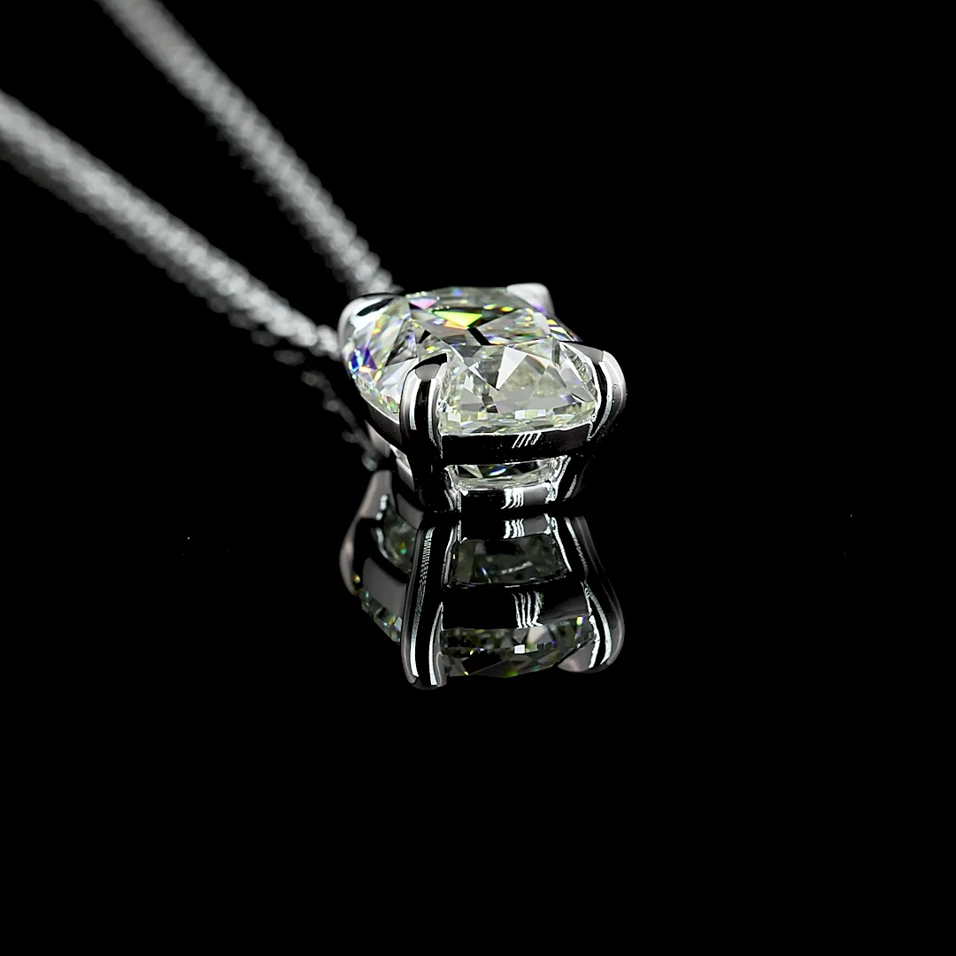 2.19 Cts 14k White Gold Antique Cushion Shape Solitaire Pendant - Image 2