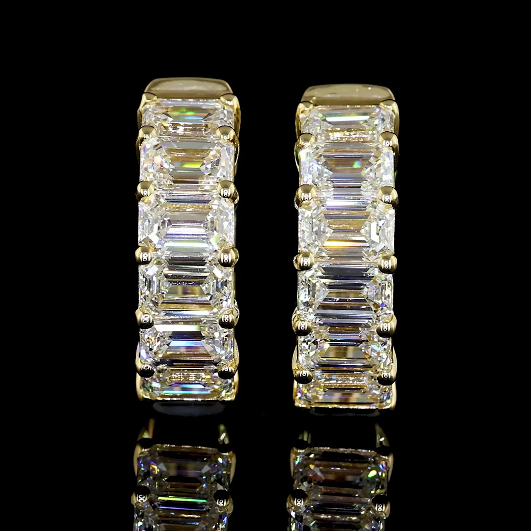 3.44 Cts 14k Yellow Gold Emerald Shape Huggies Earring - Image 3
