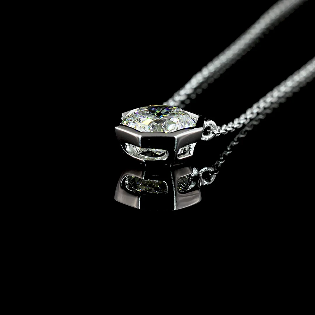 1.04 Cts 14k White Gold Octagon Nova Shape Solitaire Pendant - Image 4