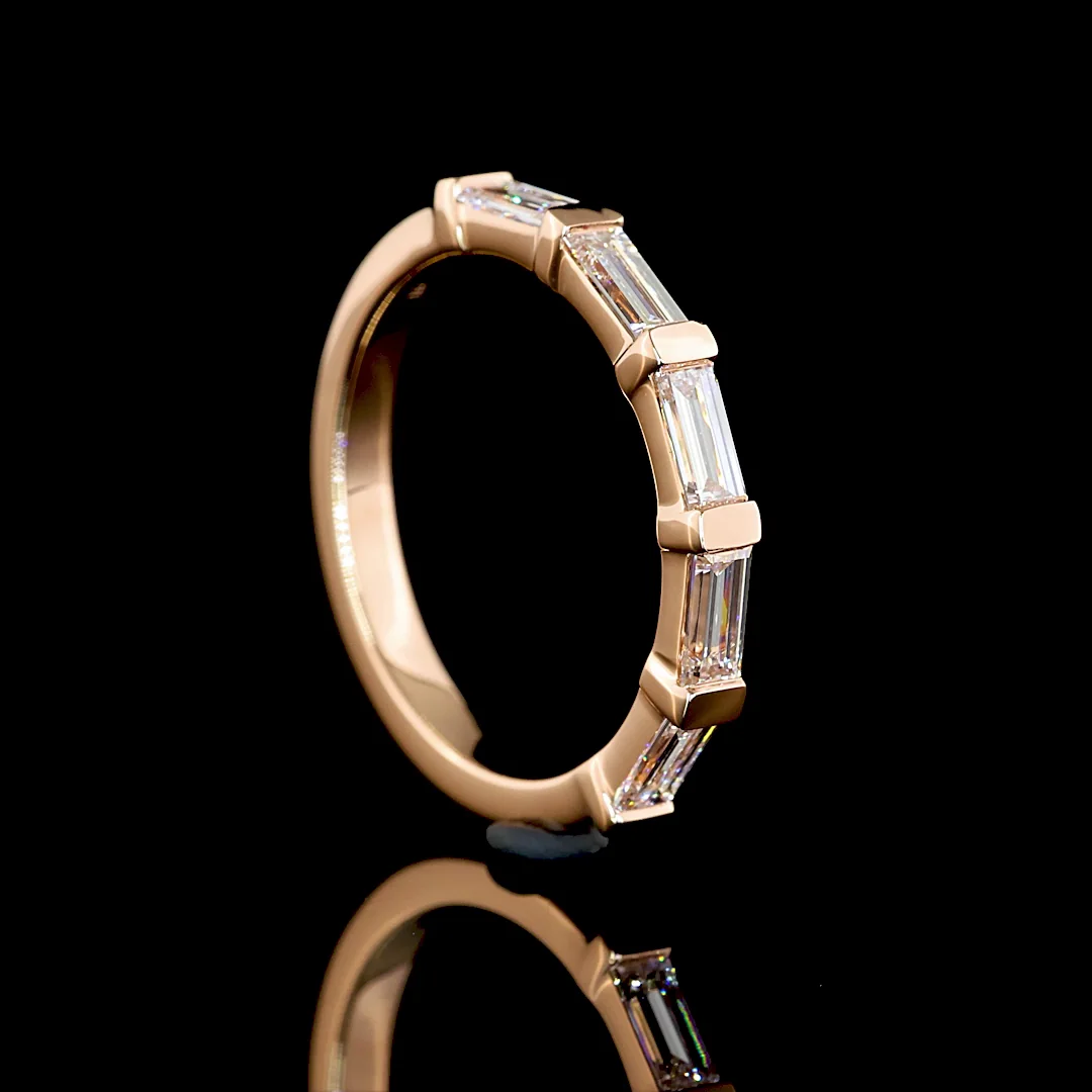 0.57 Cts 14k Rose Gold Baguette Shape 5 Stones Eternity Band - Image 2