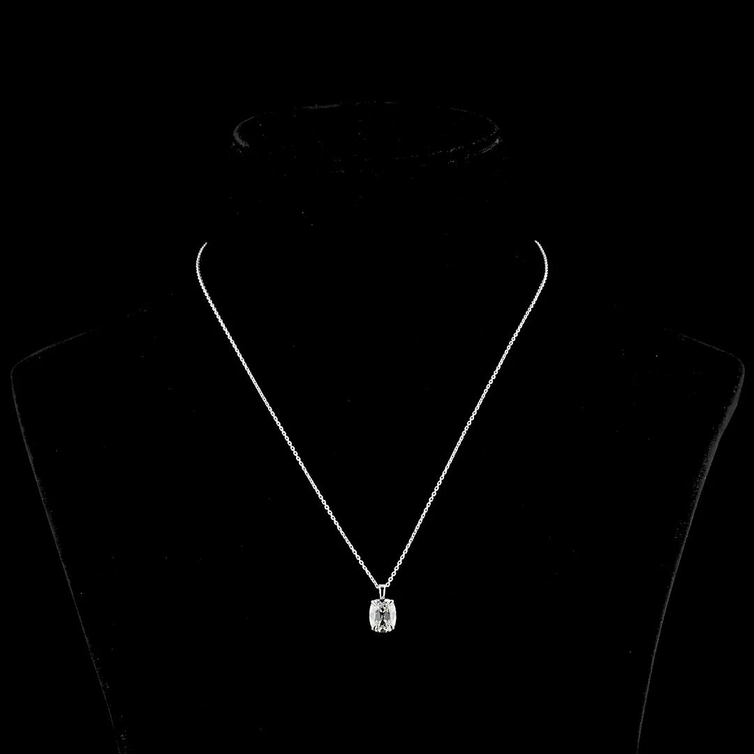 2.44 Cts 14k White Gold Antique Cushion Shape Solitaire Pendant - Video