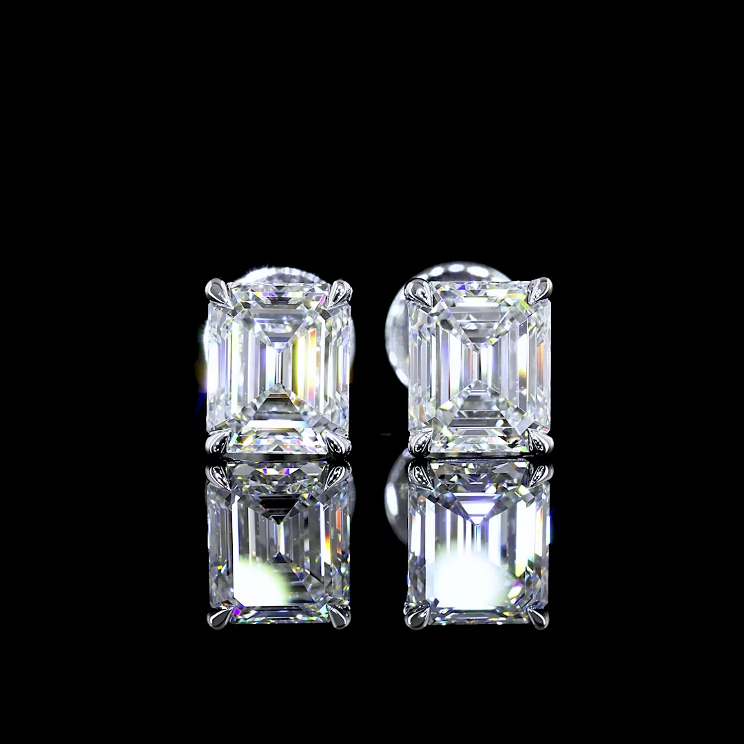 1.81 Cts 14k White Gold Emerald Shape Studs Earring - Image 3