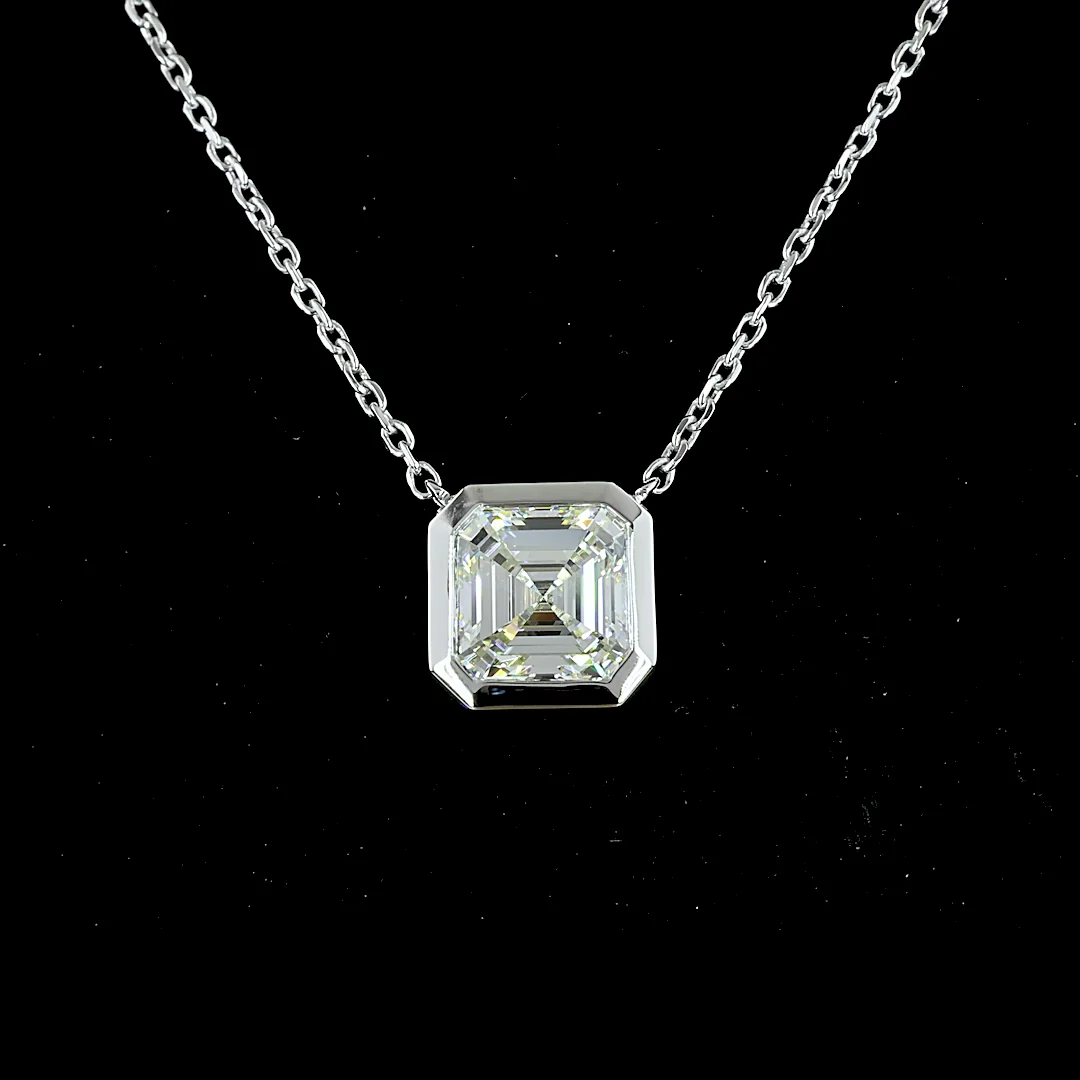 1.34 Cts 14k White Gold Asscher Shape Solitaire Pendant - Image 3