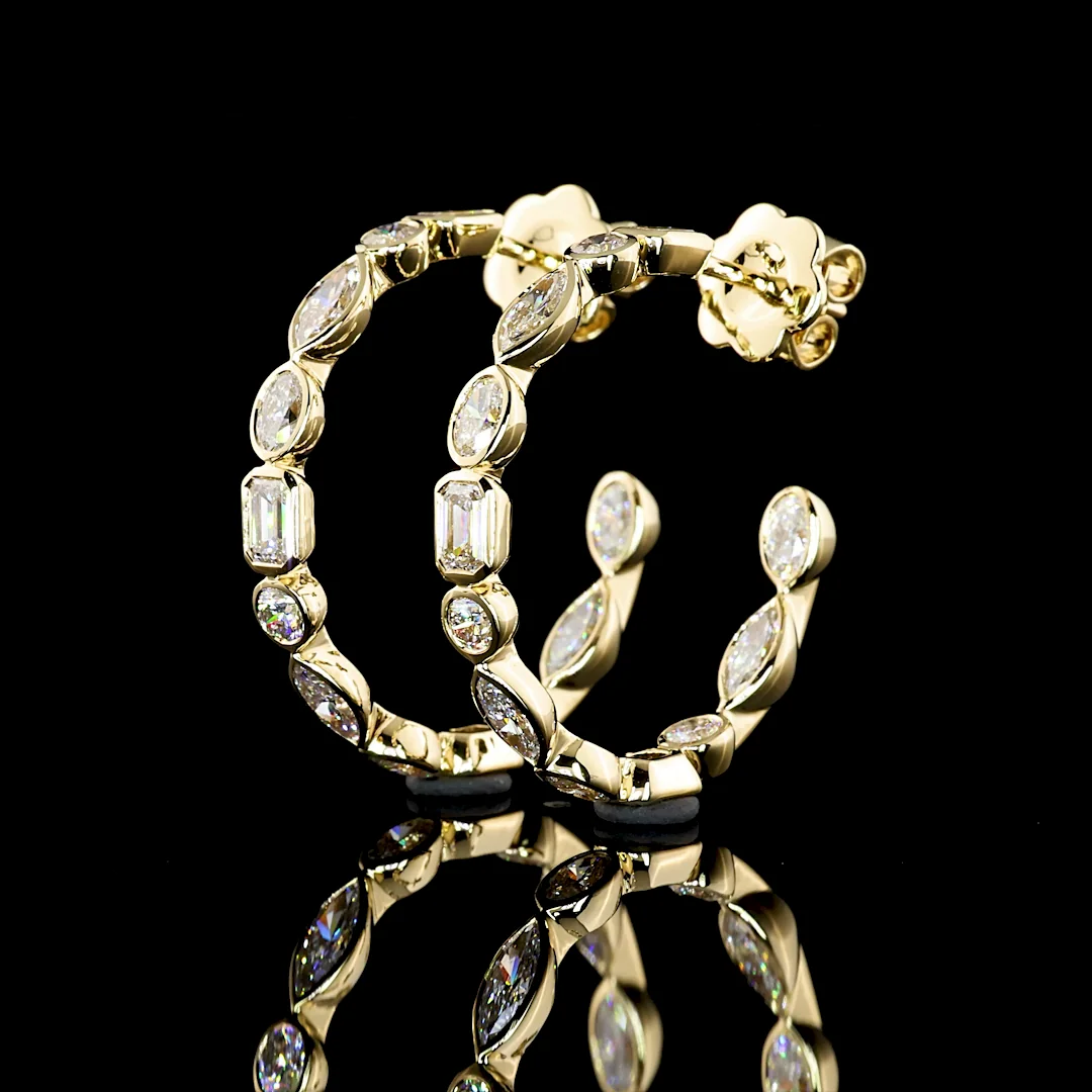 2.96 Cts 14k Yellow Gold Mix Shape C Hoops Earring - Video