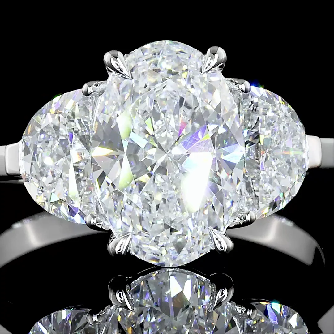 3.07 Cts 14k White Gold Oval Shape 3 Stones Ring - Image 4