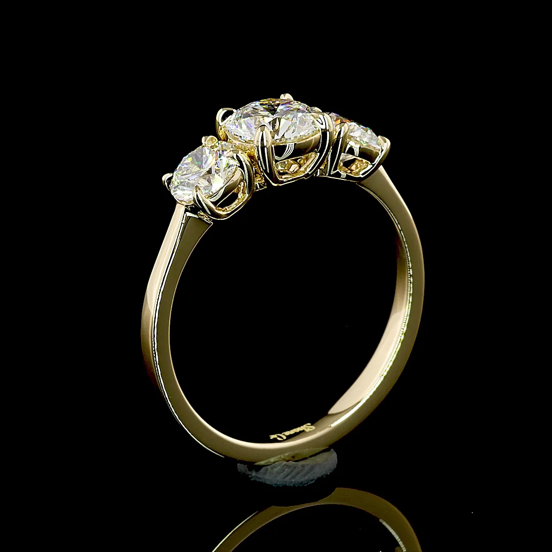 1.43 Cts 14k Yellow Gold Round Shape 3 Stones Ring - Image 4