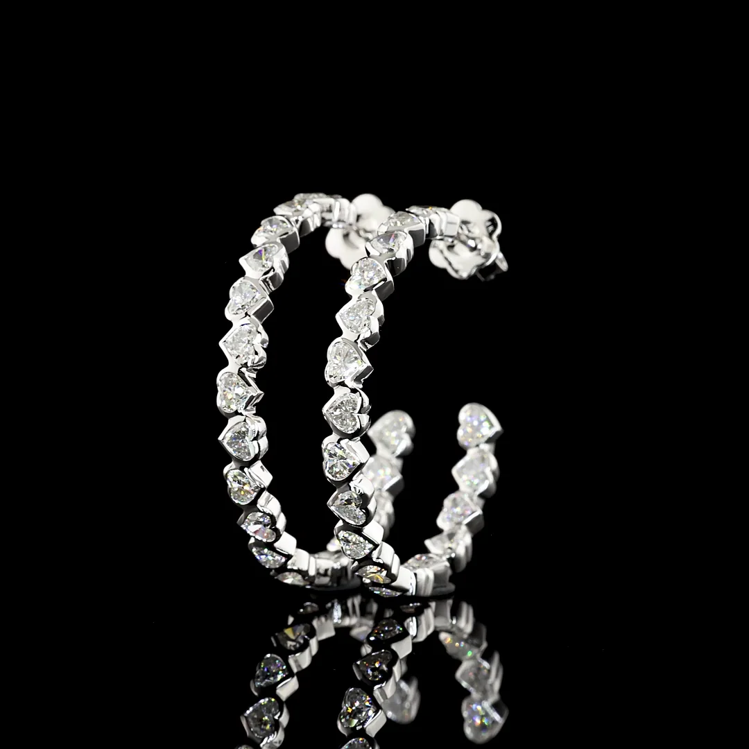 5.38 Cts 14k White Gold Heart Shape C Hoops Earring - Image 2