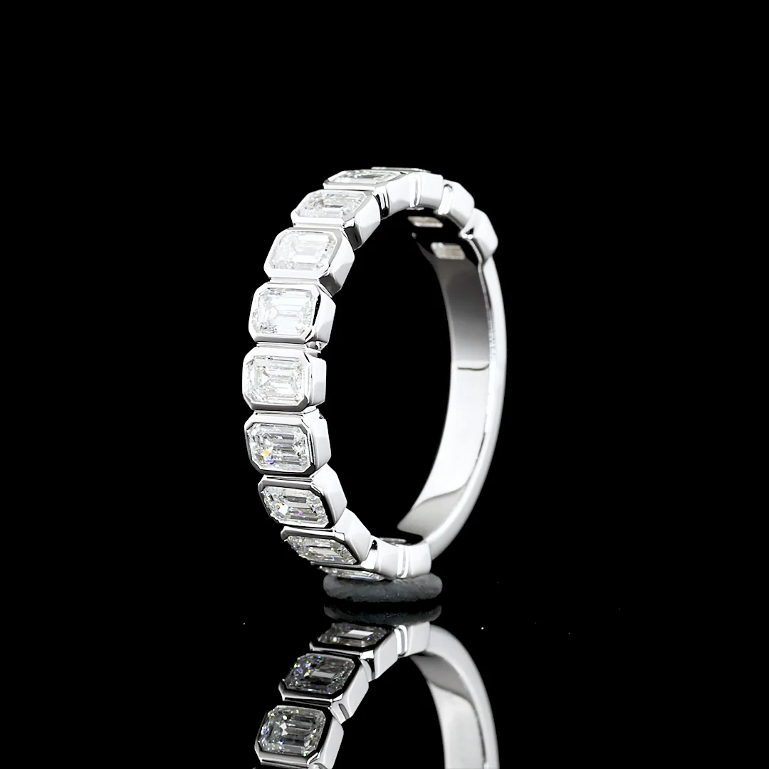 1.26 Cts 14k White Gold Emerald Shape 3/4 Band Eternity Band - Image 4