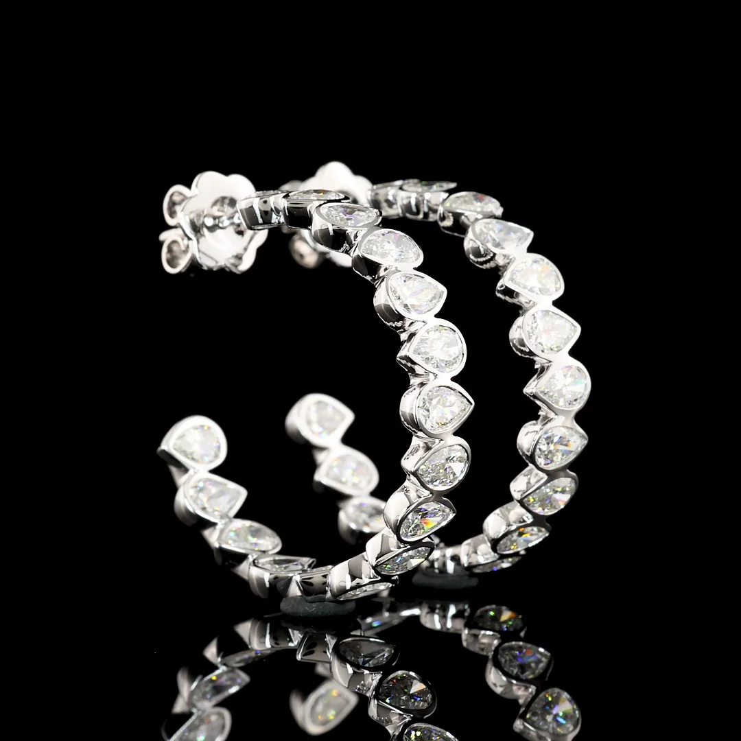5.72 Cts 14k White Gold Pear Shape C Hoops Earring - Video