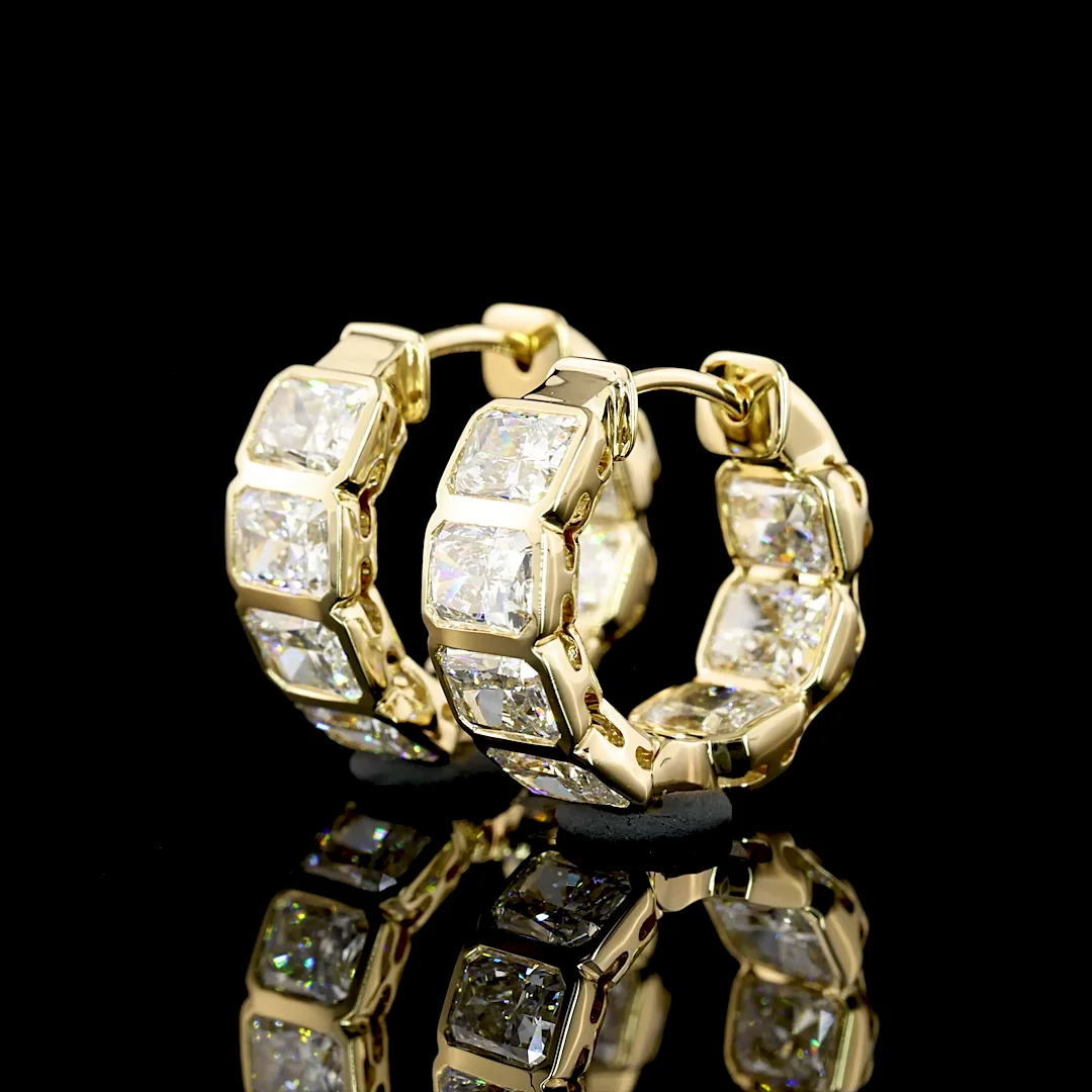 3.17 Cts 14k Yellow Gold Radiant Shape Huggies Earring - Image 2