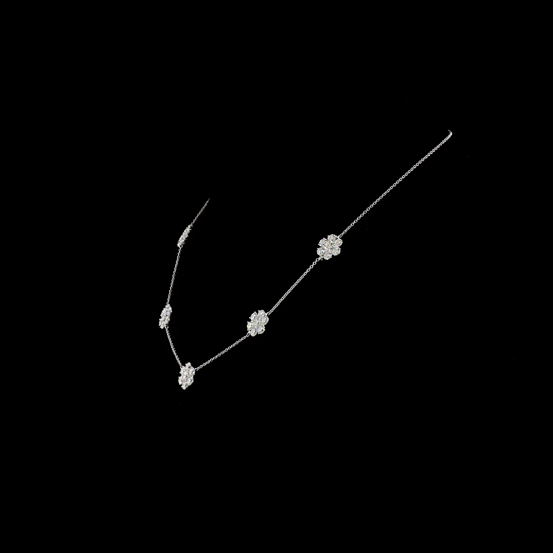 4.93 Cts 18k White Gold Round Shape Station Necklace - Image 4