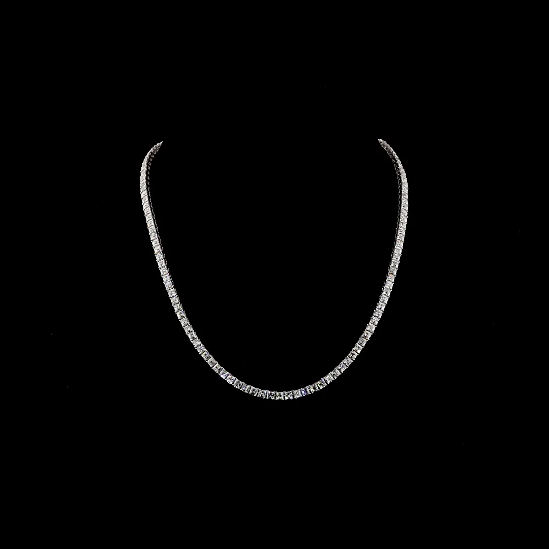 20.01 Cts 14k White Gold Antique Asscher Shape Tennis Necklace - Video