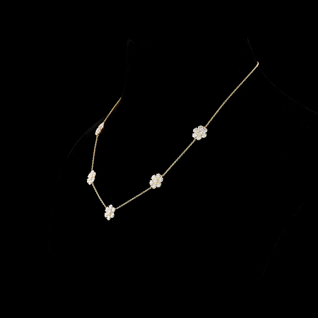 4.98 Cts 18k Yellow Gold Round Shape Station Necklace - Image 2