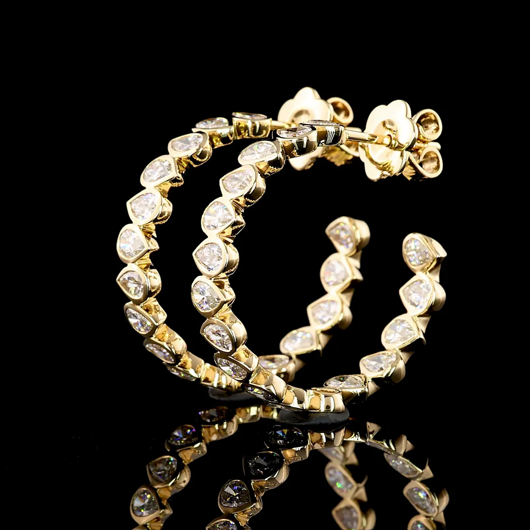 4.12 Cts 14k Yellow Gold Pear Shape C Hoops Earring - Video