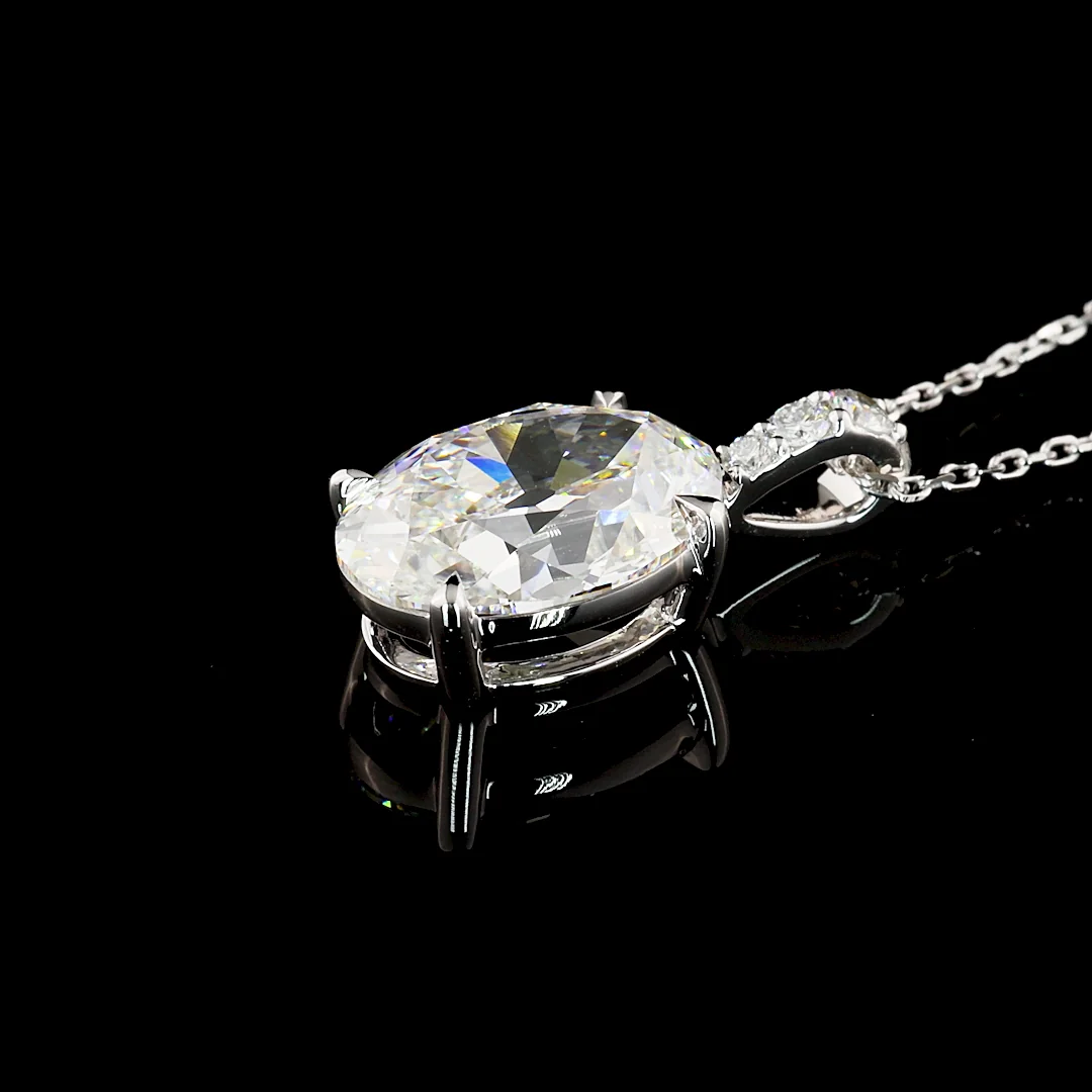 3.11 Cts 14k White Gold Antique Oval Shape Pendant Pendant - Image 4