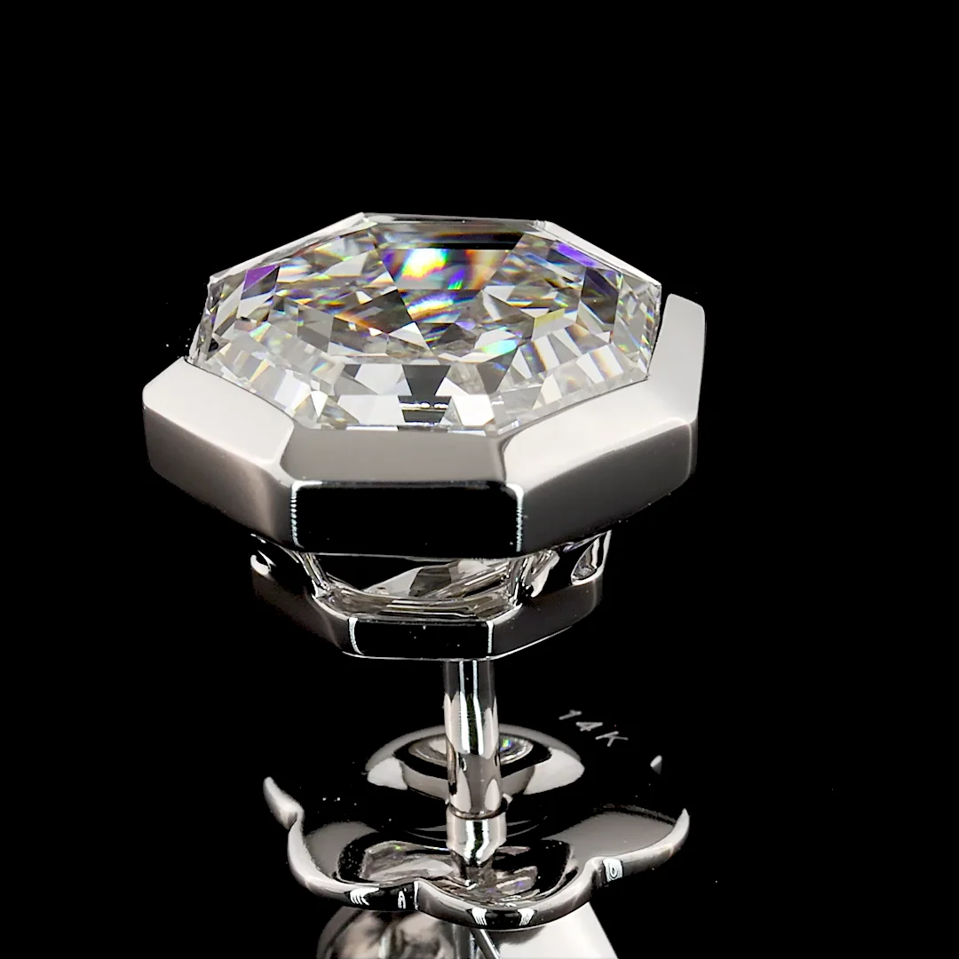 4.65 Cts 14k White Gold Octagon Shape Studs Earring - Image 4