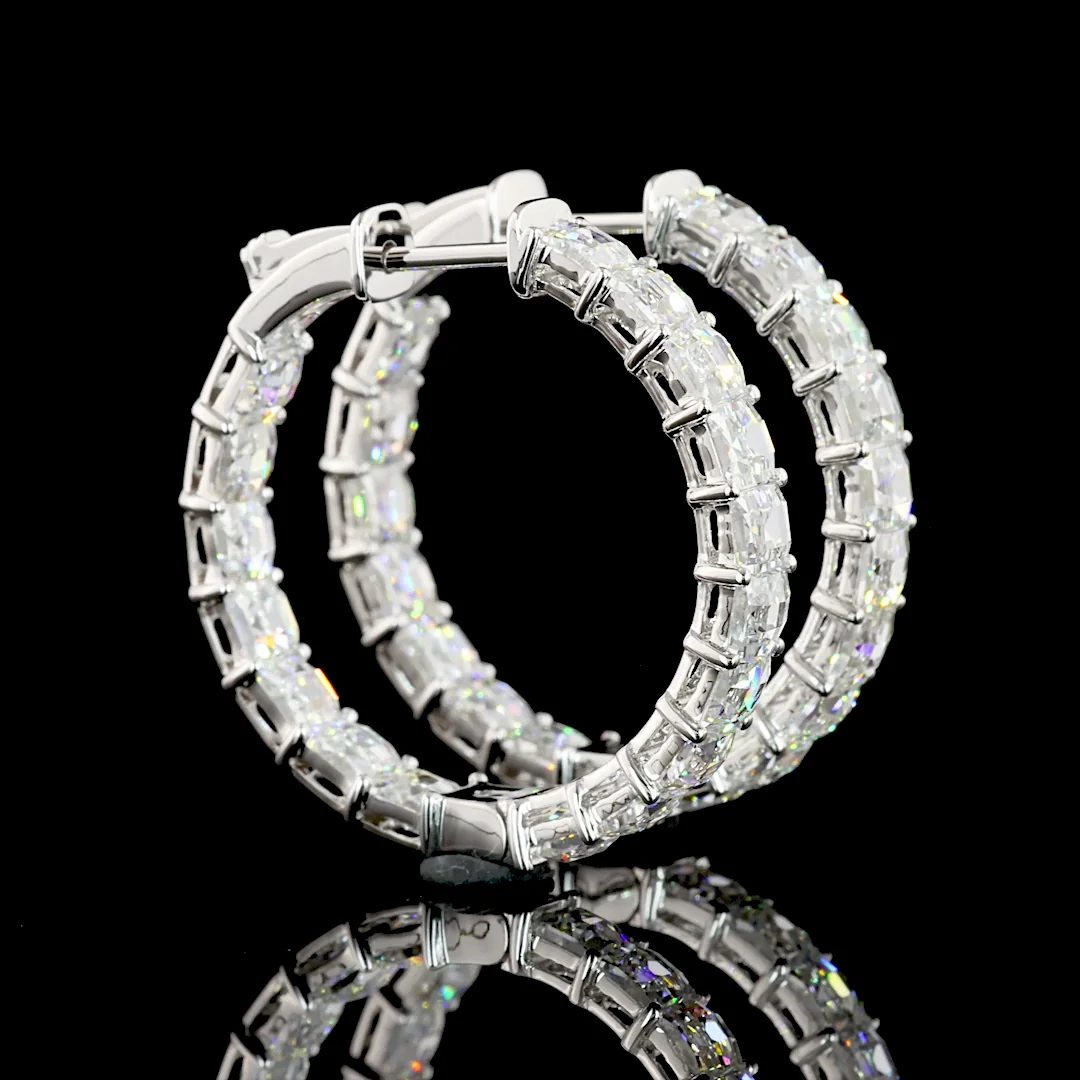 5.55 Cts 14k White Gold Antique Asscher Shape Hoops Earring - Image 3