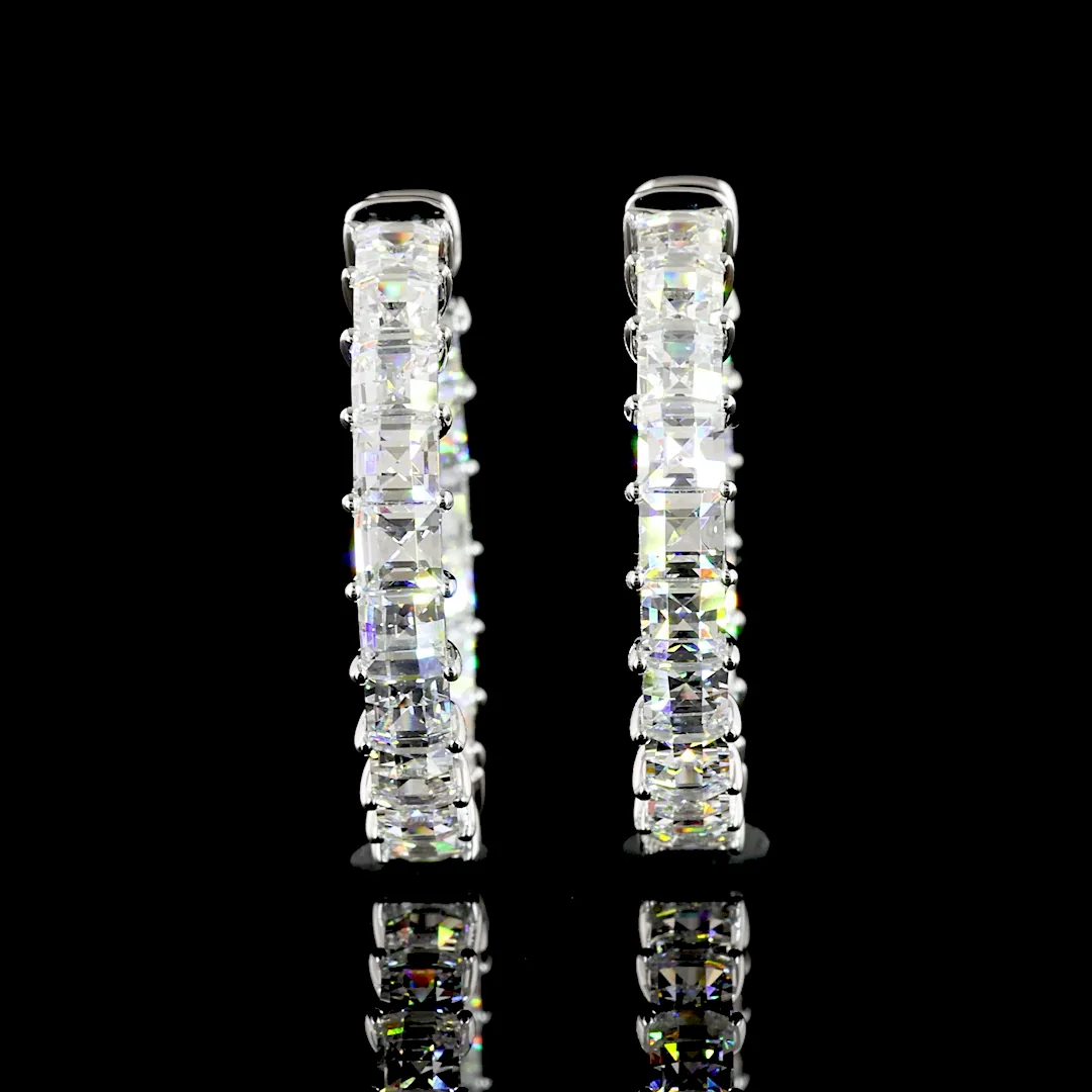 5.55 Cts 14k White Gold Antique Asscher Shape Hoops Earring - Video