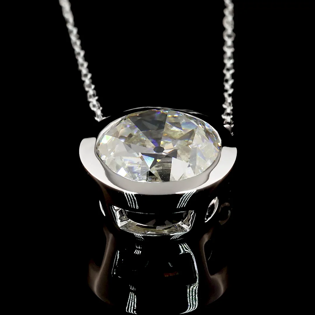 3.21 Cts 14k White Gold Old European Brilliant Shape Solitaire Pendant - Image 3