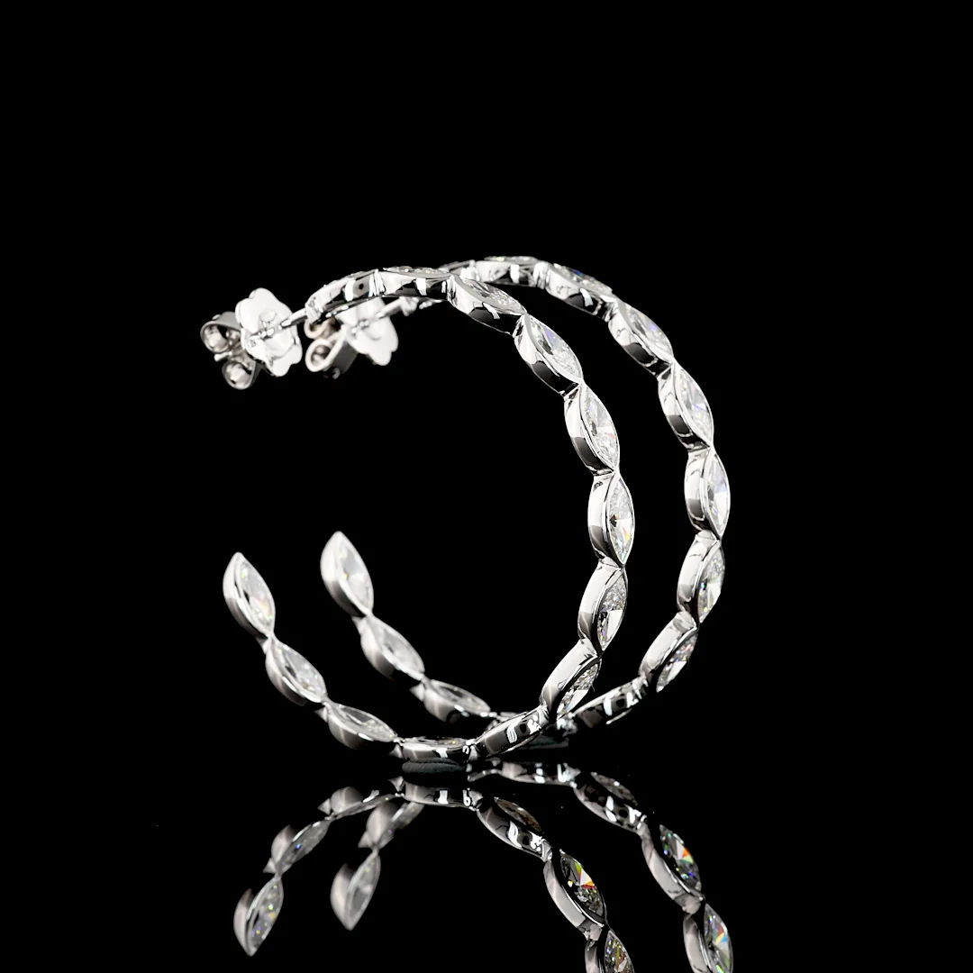 6 Cts 14k White Gold Marquise Shape Hoops Earring - Image 2