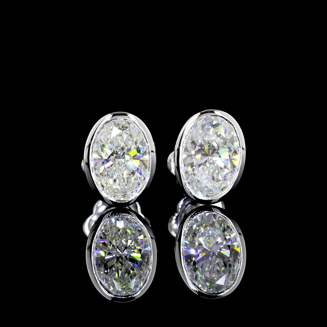 3.04 Cts 14k White Gold Oval Shape Studs Earring - Video