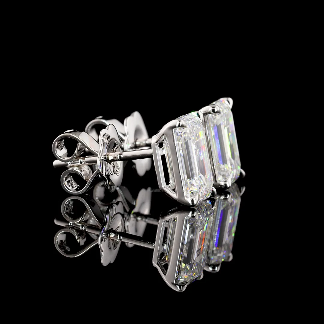 3.09 Cts 14k White Gold Emerald Shape Studs Earring - Image 2
