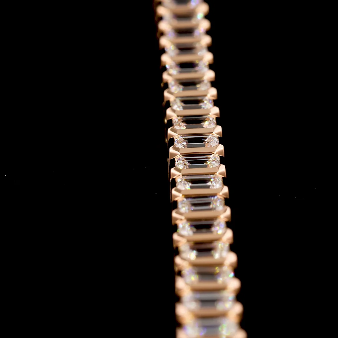 7.16 Cts 14k Rose Gold Emerald Shape Tennis Bracelet - Image 3