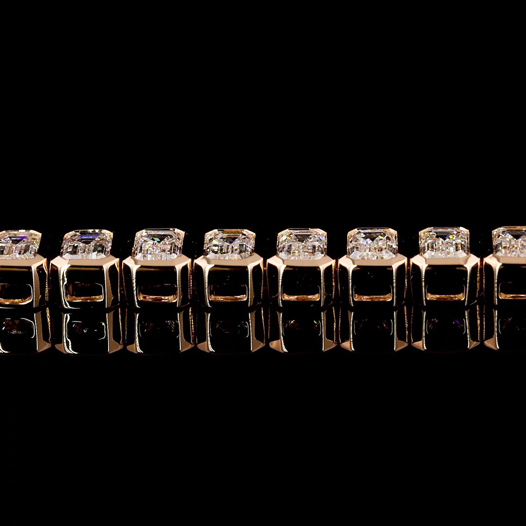 7.16 Cts 14k Rose Gold Emerald Shape Tennis Bracelet - Image 4