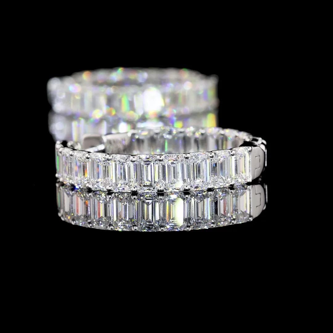 8.1 Cts 14k White Gold Emerald Shape Hoops Earring - Image 4